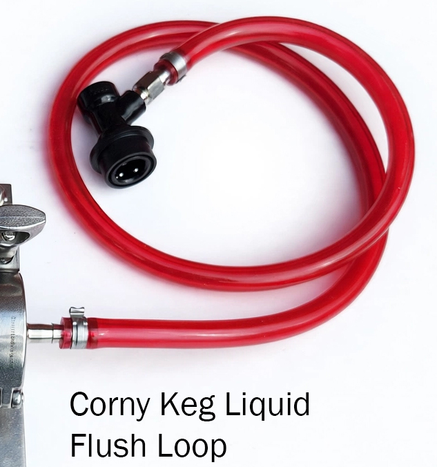 Red liquid flush loop hose with black ball-lock liquid disconnect